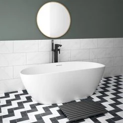 Arezzo 1650 x 690 Matt White Solid Stone Curved Double Ended Bath | Luxury Natural Stone Bath -Deals Freestanding Baths Store AZ165SBA detail2 460