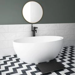 Arezzo 1600 x 855 Matt White Solid Stone Curved Single Ended Bath | Natural Stone Luxury Bath