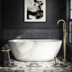 Arezzo Freestanding Modern Bath with Brushed Brass Waste - Luxurious Freestanding Bathtub
