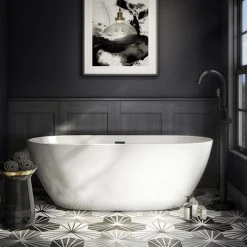 Arezzo Freestanding Modern Bath with Matt Black Waste - Luxurious Freestanding Bathtub