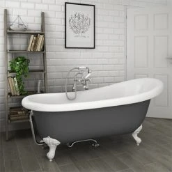 Astoria Grey 1710 Roll Top Slipper Bath with Ball & Claw Leg Set | Victorian Plumbing