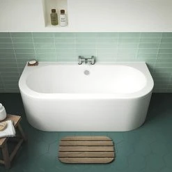 Nuie Shingle 1700mm Double Ended Back To Wall Bath with Panel - Modern Freestanding Bath | BSG003