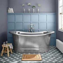 Trafalgar Nickel 1700 x 710mm Double Ended Slipper Roll Top Bath Tub - Elegant Freestanding Bath