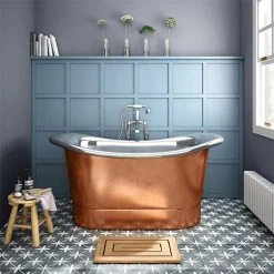 Trafalgar Copper 1500 x 710mm Double Ended Slipper Roll Top Bath Tub with Nickel Interior | The Period Bathroom Company