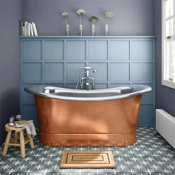 Trafalgar Copper 1700 x 710mm Double Ended Slipper Roll Top Bath Tub with Nickel Interior | The Period Bathroom Company