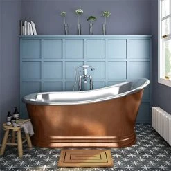 Trafalgar Copper 1700 x 787mm Slipper Roll Top Bath Tub with Nickel Interior | The Period Bathroom Company