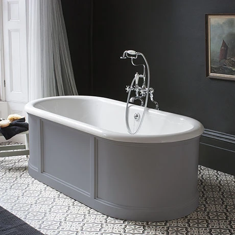 Burlington London 1800mm Double Ended Roll Top Bath with Curved Surround & Waste - Classic Grey 3 Burlington London 1800mm Double Ended Roll Top Bath with Curved Surround & Waste - Classic Grey