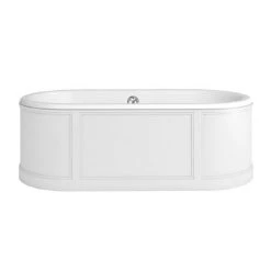 Burlington London 1800mm Double Ended Roll Top Bath with Curved Surround & Waste - Matt White