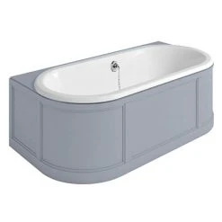 Burlington London 1800mm Back to Wall Bath with Curved Surround & Waste - Classic Grey | Double Ended Roll Top Bath