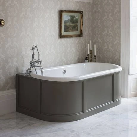 Burlington London 1800mm Back to Wall Bath with Curved Surround & Waste - Dark Olive | Double Ended Roll Top Bath 4 Burlington London 1800mm Back to Wall Bath with Curved Surround & Waste - Dark Olive | Double Ended Roll Top Bath - Image 2