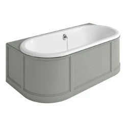 Burlington London 1800mm Back to Wall Bath with Curved Surround & Waste - Dark Olive | Double Ended Roll Top Bath