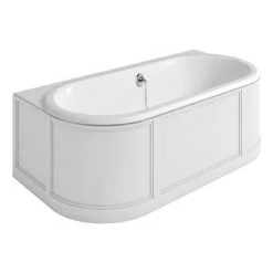 Burlington London 1800mm Back to Wall Bath with Curved Surround & Waste - Matt White | Double Ended Roll Top Bath
