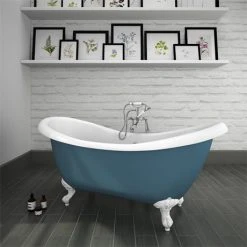 Earl Blue 1750 Double Ended Roll Top Slipper Bath with Ball & Claw Leg Set - Victorian Plumbing