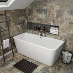 Orion 1500 x 750mm Small Back To Wall Modern Square Bath | Victorian Plumbing