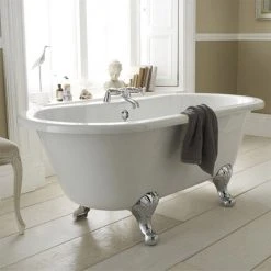 Nuie Grosvenor 1500 Small Double Ended Roll Top Bath with Chrome Legs - Luxurious Freestanding Bathtub