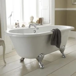 Nuie Grosvenor 1700 x 745mm Double Ended Roll Top Bath with Chrome Legs - Freestanding Bath Tub