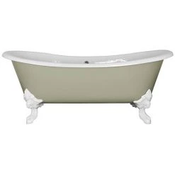 Hurlingham Belvoir 0TH Cast Iron Roll Top Bath with White Feet - 1840x780mm | Luxury Freestanding Bath