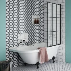 Appleby 1700 Roll Top Shower Bath with Matt Black Grid Screen & Leg Set | Victorian Plumbing