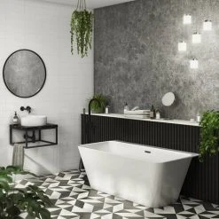 Arezzo Mileto Square Back to Wall Modern Freestanding Bath - 1500 x 760mm -Deals Freestanding Baths Store MBTW15W detail04 460
