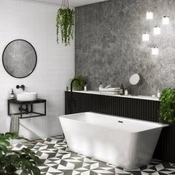 Mileto Square Back to Wall Modern Bath 1700 x 800mm - Sleek Freestanding Design | Victorian Plumbing -Deals Freestanding Baths Store MBTW17W detail01 460