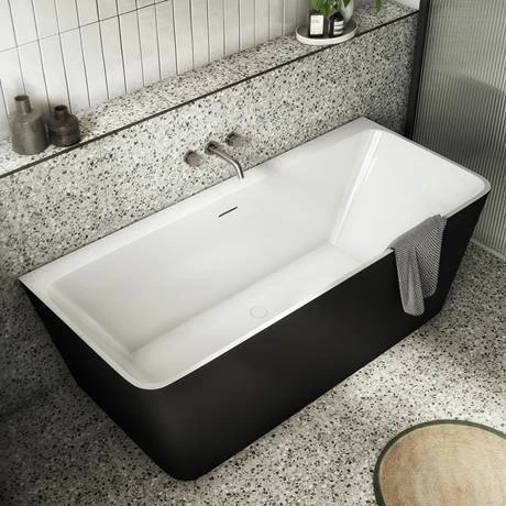 Orion Matt Black Back To Wall Modern Square Bath 1700 x 740mm | Victorian Plumbing 4 Orion Matt Black Back To Wall Modern Square Bath 1700 x 740mm | Victorian Plumbing - Image 2