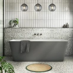 Orion Matt Grey Back To Wall Modern Square Bath - 1700 x 740mm | Victorian Plumbing