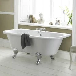 Old London Kenton 1690 x 745 'D' Shaped Back To Wall Bath with Chrome Leg Set - Double Ended Roll Top Bath