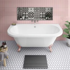 Admiral 1685 Back To Wall Roll Top Bath with Rose Gold Leg Set - Victorian Plumbing
