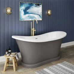 Trafalgar Grey 1685 x 745 Double Ended Slipper Roll Top Bath | Luxurious Freestanding Bath Tub